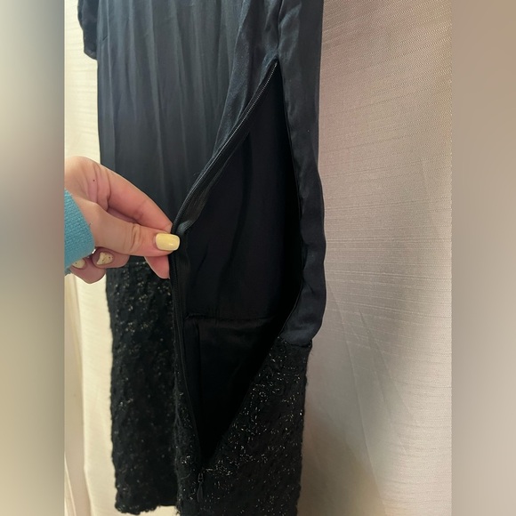 ANIMALE black 100% silk and wool dress with beaded and sheer upper size 38 - Picture 7 of 10